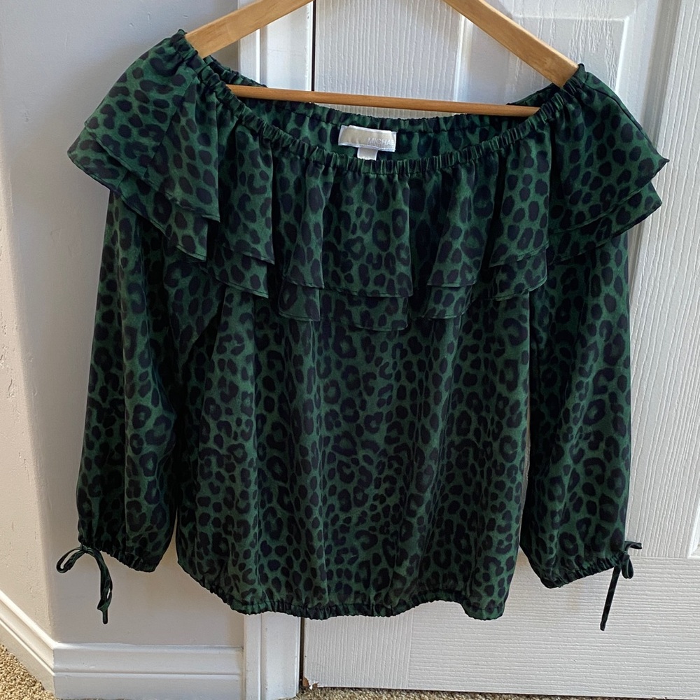 Michael Kors Green Leopard Print Blouse